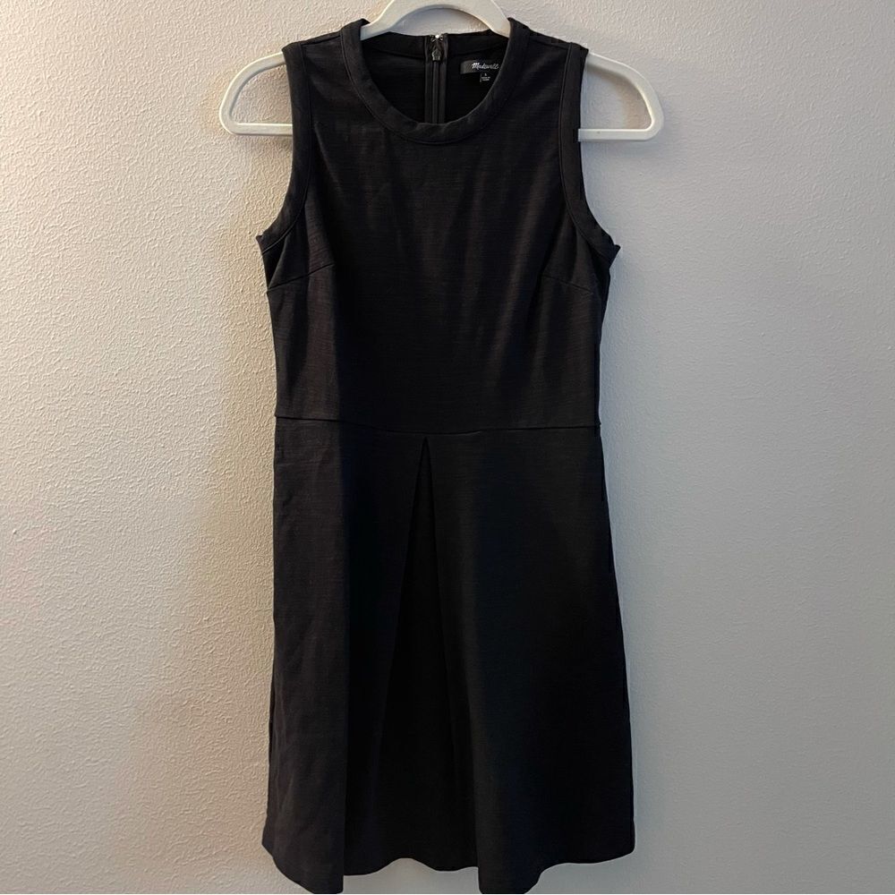 Madewell A-line Mini Dress Black Zip Back Sleeveless Cotton Stretch Women small